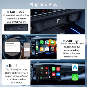 Techstar M5 2 az 1-ben vezeték nélküli CarPlay és Android Auto adapter, USB Mini, BT + Wi-Fi 5GHz, kapcsoló/visszaállító gomb, automatikus újracsatlakozás, Plug & Play - Img 8
