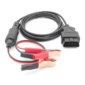 12 V-os ECU memóriakímélő kábel, JFIND JC02 OBDII memóriakímélő, OBD csatlakozóval, krokodilkapcsokkal, szivargyújtó csatlakozóval, tápellátással, 8A biztosítékkal, 3 m hosszú, minden autóval