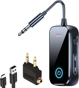 Audio adapter Bluetooth 6.0 Techstar T80 TX/RX 2in1, 3,5 mm-es csatlakozó, kettős csatlakozás, mikrofon, USB-C, TV/PC/Autó/Avionhoz