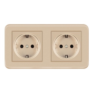 Dupla süllyesztett fali aljzat, Techstar® TS-PC, 110-250V, 16A, tűzálló, 80x151 mm, arany