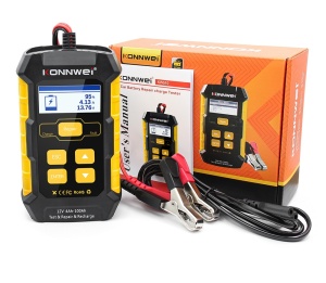 KONNWEI KW510 autóakkumulátor-teszter, CCA tesztelés, töltés, javítás, 12V támogatás, ellenállás, SOH, SOC, hullámteszt, AGM GEL EFB támogatás