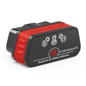 KONNWEI KW901 OBD2 autódiagnosztika, Bluetooth 5.0, ON-OFF gomb, kompatibilis Android iOS, ELM 327 OBDII, fekete/piros