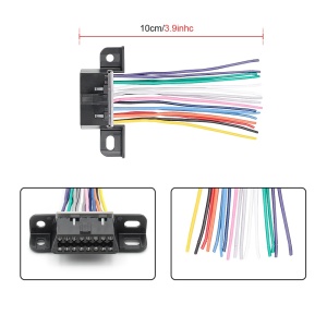 Butuc OBD2 femela cu cablaj pigtail 10 cm, vedere laterala