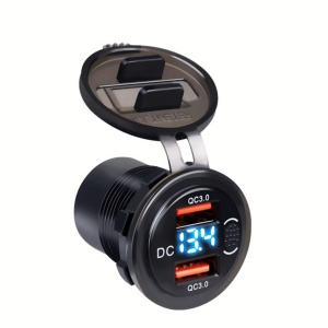 QC3.0 Dual USB vízálló autós töltő feszültségmérővel és kapcsolóval, 12/24V gyorstöltő adapterrel, LED kijelzővel, ideális személygépkocsikhoz és teherautókhoz