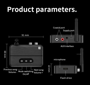 Techstar® M60 Bluetooth 5.4 Audio Receiver RX adapter, NFC párosítás, AUX + RCA, USB lejátszás, Type-C, pendrive, integrált mikrofon, HiFi, 10m - Img 6