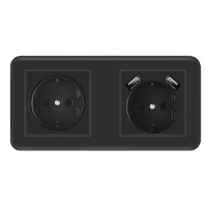 Techstar® PCU2 aljzat, dupla, 2 x USB, 2,1 A, fekete szín, polikarbonát, 16 A