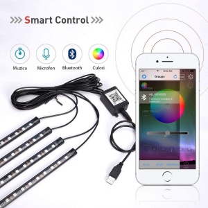 Techstar Auto MuliColore RGB 12 LED-szalagok, 4 db, Android vezérelt - Img 2