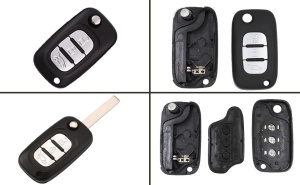Carcasa cheie auto tip briceag Techstar pentru Renault 3 butoane compatibila Clio Megane Kangoo Fluence vedere set complet
