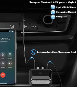 Techstar T59 Bluetooth 5.3 audio vevő NFC-vel, hands-free mikrofonnal, AUX 3.5 mm, RCA, USB, TF-kártya, Type-C 5V, autóhoz, hangszórókhoz és erősítőhöz - Img 6
