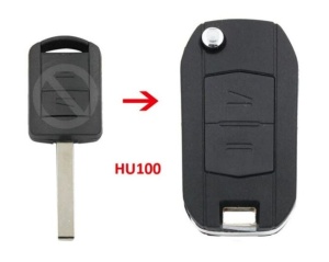 Techstar transzformátoros autókulcs-ház, felhajtható, 2 gombos, HU100 penge, Opel Corsa, Astra, Meriva, Zafira autókkal kompatibilis