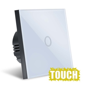 intrerupator alb cu buton tactil si eticheta touch techstar