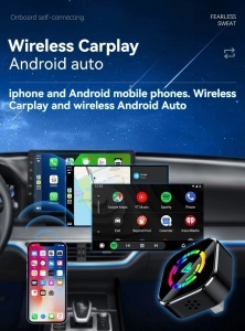 Apple CarPlay és Android Auto 2 az 1-ben vezeték nélküli adapter Techstar M17+, USB/USBC Plug & Play, Wi-Fi 5.8GHz + Bluetooth, Mini Compact, Auto Connect, LED üveggel - Img 3