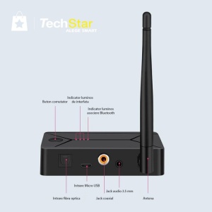 convertor audio bluetooth techstar ot14 cu antena si porturi aux rca optic