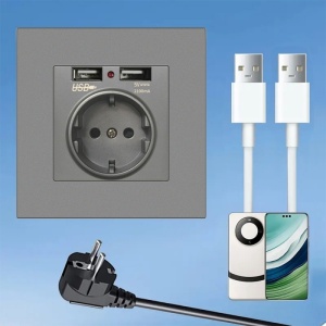 Priza gri cu USB folosita pentru incarcare telefon si laptop