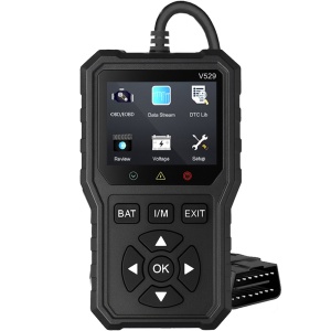 Foxsur V529 OBD2 autódiagnosztikai teszter, akkumulátorteszt, hibakód-keresés, 10 nyelv, motorkódok, O2 érzékelő, EVAP, képkocka kijelzés, műszerfal, fekete