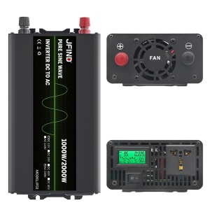 JFIND JF02 autós inverter, tiszta szinuszhullámú, 12V-ról 220V-ra, 1000W folyamatos, 2000W csúcs, LCD kijelző, többszörös védelem, ideális autókhoz, lakókocsikhoz, szerszámokhoz, érzékeny esz