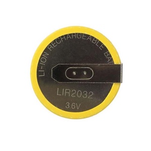 Baterie reincarcabila Techstar LIR2032 3.6V 25mAh cu pini sudati vedere spate