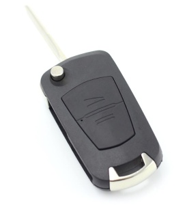 Techstar autókulcstartó, Opel Astra, Corsa, Vectra, Meriva modellekhez, késes kialakítású, 2 gombbal, penge a bal oldalon, fekete színű