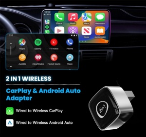 Techstar M5 2 az 1-ben vezeték nélküli CarPlay és Android Auto adapter, USB Mini, BT + Wi-Fi 5GHz, kapcsoló/visszaállító gomb, automatikus újracsatlakozás, Plug & Play - Img 2