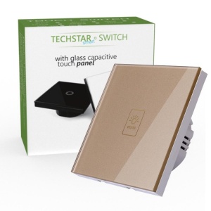 Techstar TG02 Érintőkapcsoló, Edzett üveg, Modern design, LED megvilágítással, 1 fázisú, Aranyszínű