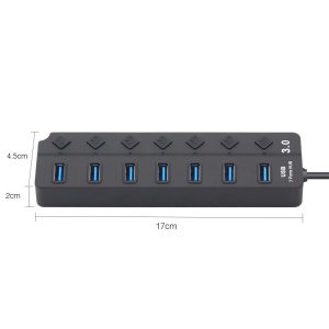 Vedere de sus hub USB 3.0 Techstar HB7 cu butoane individuale