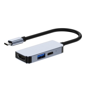 Többfunkciós adapter 3 az 1-ben USB-C HDMI Techstar® CYC3IN1, HDMI 4K, 1 x USB 3.0, MacBook Air és MacBook Pro kompatibilis, PD port, szürke