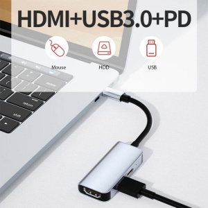 Prezentare adaptor 3 in 1 Techstar USB-C la HDMI, PD si USB 3.0