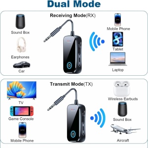 Audio adapter Bluetooth 6.0 Techstar T80 TX/RX 2in1, 3,5 mm-es csatlakozó, kettős csatlakozás, mikrofon, USB-C, TV/PC/Autó/Avionhoz - Img 5