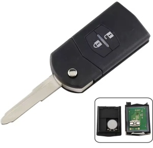 Autókulcs komplett Techstar távirányítóval, kompatibilis a Mazda 2, 3, 6, CX-7, CX-9, RX-8, 2 gomb, 433 MHz, 4D63 chip, pengével együtt.