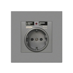 Fali aljzat 2 USB porttal Techstar® TS-PC, 110-250V, 16A, tűzálló, 86x86mm, szürke