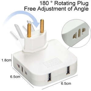 Adaptor triplu alb cu rotire 180 grade si porturi USB
