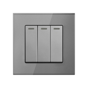 Techstar® TGS 01 biztonsági üveglap háromfejű kapcsoló, 220 V, 16 A, 86 x 86 mm, szürke, 3 fázis