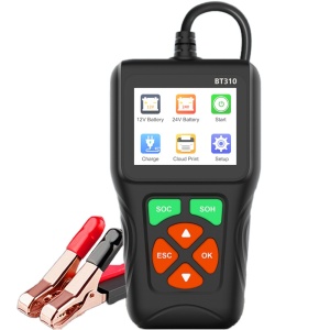 Techstar BT310 autó akkumulátor teszter, 12V/24V, 2,8"-os színes kijelző, CCA teszt, SOC/SOH, belső ellenállás, töltésteszt, AGM/GEL/EFB típusok, Cloud Print