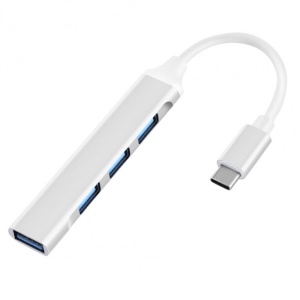 Techstar Diviso USB HUB, USB Type-C – 4 x USB 3.0, alumínium, kompakt, könnyű, OTG, ezüstszín