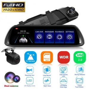 Techstar K62 Dual Full-HD Mirror DVR autós videokamera, 170 ° -os szög, 10 hüvelykes LED-kijelző, éjszakai látás, széles tartomány, mikrofonnal - Img 5