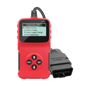 Techstar V309 Autódiagnosztikai és szkennelő eszköz, OBD2, hibakódok olvasása/törlése, LCD képernyő, DTC kereső, hordozható, univerzális, piros/fekete