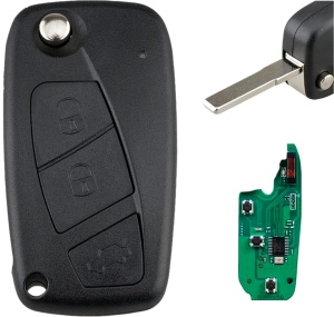 Teljesen programozható autókulcs 433MHz, 3 gombbal, kompatibilis a Fiat Qubo, Fiorino, Doblo, Punto, Citroen Nemo, Peugeot Bipper modellekkel – ID46/PCF7946 chip, Delphi rendszer