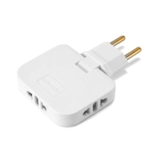 Háromdugós adapter Techstar® TS-A3 aljzathoz 180°-os forgatással, 250V, 10A, EU/USA kompatibilis, fehér