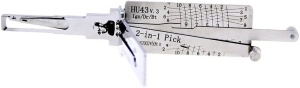 Decodor auto Lishi HU43 v3 detaliu corp si mecanism, pick pentru contact si usa