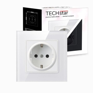 priza Techstar Crystal TS1 alb frost cu rama montata si cutie ambalaj