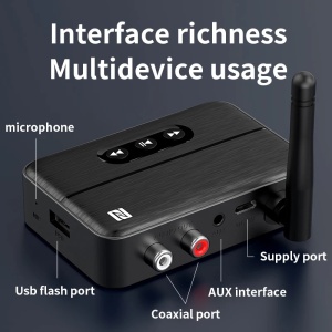Techstar® M60 Bluetooth 5.4 Audio Receiver RX adapter, NFC párosítás, AUX + RCA, USB lejátszás, Type-C, pendrive, integrált mikrofon, HiFi, 10m - Img 7