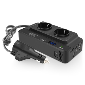 Techstar® Sine Power Inverter, 200 W ~ 400 W, 12 V - 220 V – 2 AC EU csatlakozó, 2 USB QC és 1 USB-C port, digitális kijelzővel és PD technológiával