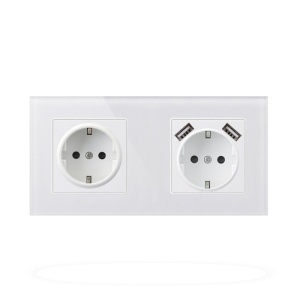 Techstar Crystal TSU2 dupla fali aljzat, 2 x USB, 2.1 A, feher (frost) szin, edzett uveg, 16A