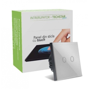 Cutie ambalaj Techstar cu intrerupator touch gri, 2 butoane