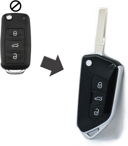 Techstar módosított autókulcstartó, 3 gombos, Volkswagen Golf 5, Passat B6, Touran, Jetta, Skoda Octavia 2 modellekkel kompatibilis – sportos dizájn, továbbfejlesztett modell