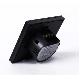 Vedere din spate a intrerupatorului touch Techstar TG02 negru cu borne de conectare