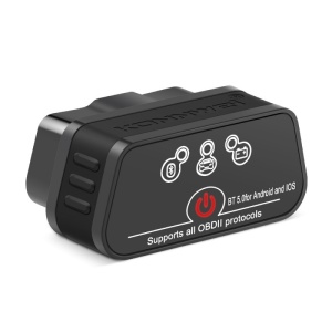 KONNWEI KW901 OBD2 autódiagnosztika, Bluetooth 5.0, BE-KI gomb, kompatibilis Android iOS, ELM 327 OBDII, Fekete