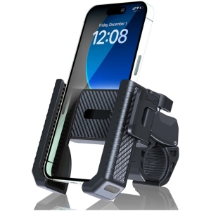 Telefon mobil fixat pe suport rotativ pentru bicicletă