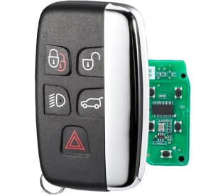 Programozható, teljes értékű autókulcs 433 MHz-es, 5 gombbal, PCF7945 chippel, kompatibilis a Land Rover Discovery, Freelander, Range Rover, Evoque, Jaguar F-Pace, XF modellekkel – FCCID: KOB