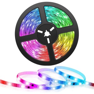 RGB Smart WiFi Techstar® LED szalagkészlet, SMD 5050, 5m, DC 5V, USB, Hangvezérlés, Kompatibilis az Amazon Alexával és a Google Home rendszerrel, fekete
